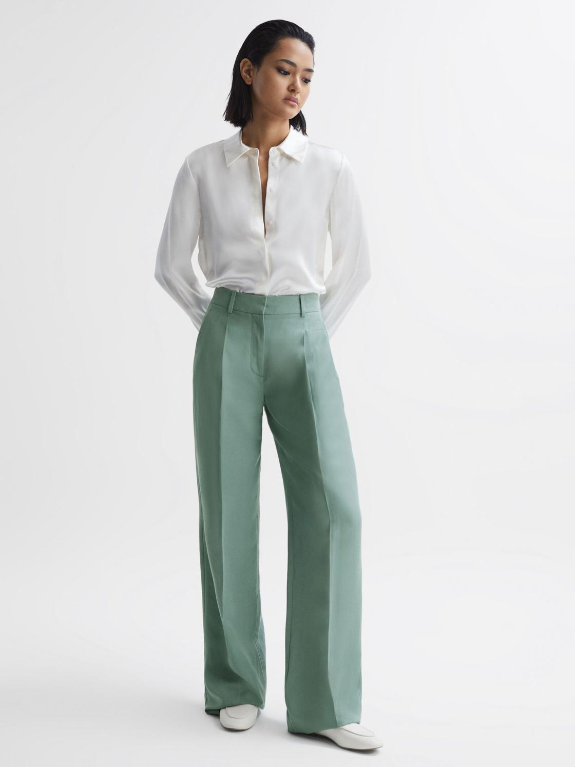 Reiss Trousers | Talia Linen Blend Wide Leg Trousers Teal - Women