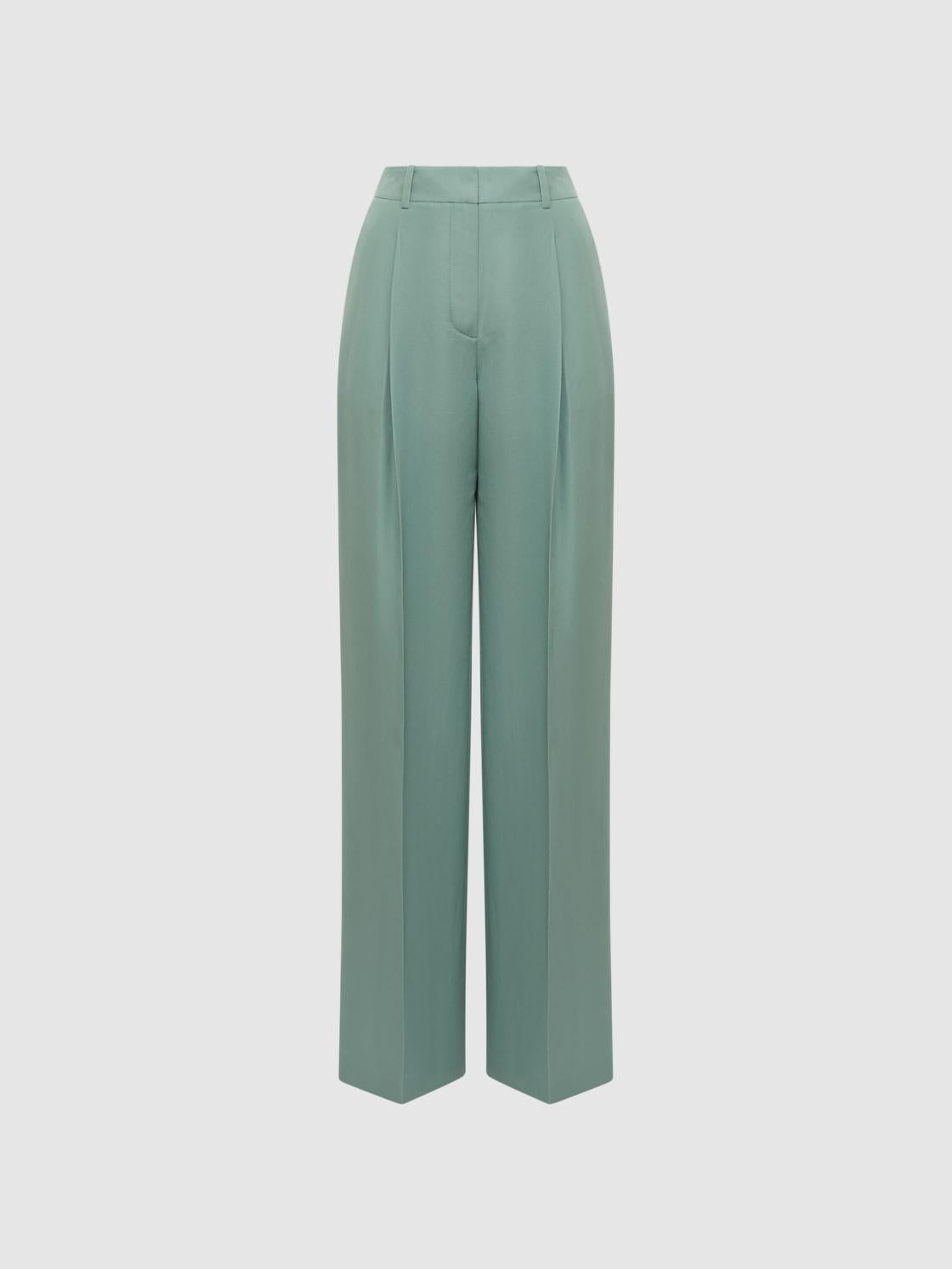 Reiss Trousers | Talia Linen Blend Wide Leg Trousers Teal - Women