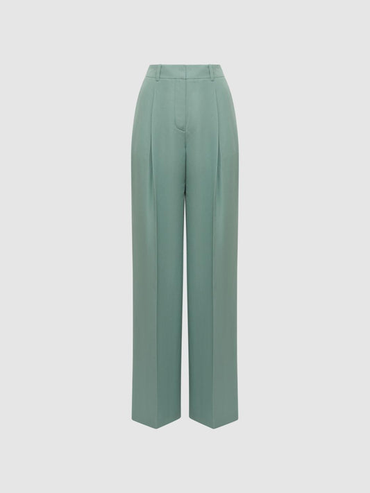 Reiss Trousers | Talia Linen Blend Wide Leg Trousers Teal - Women