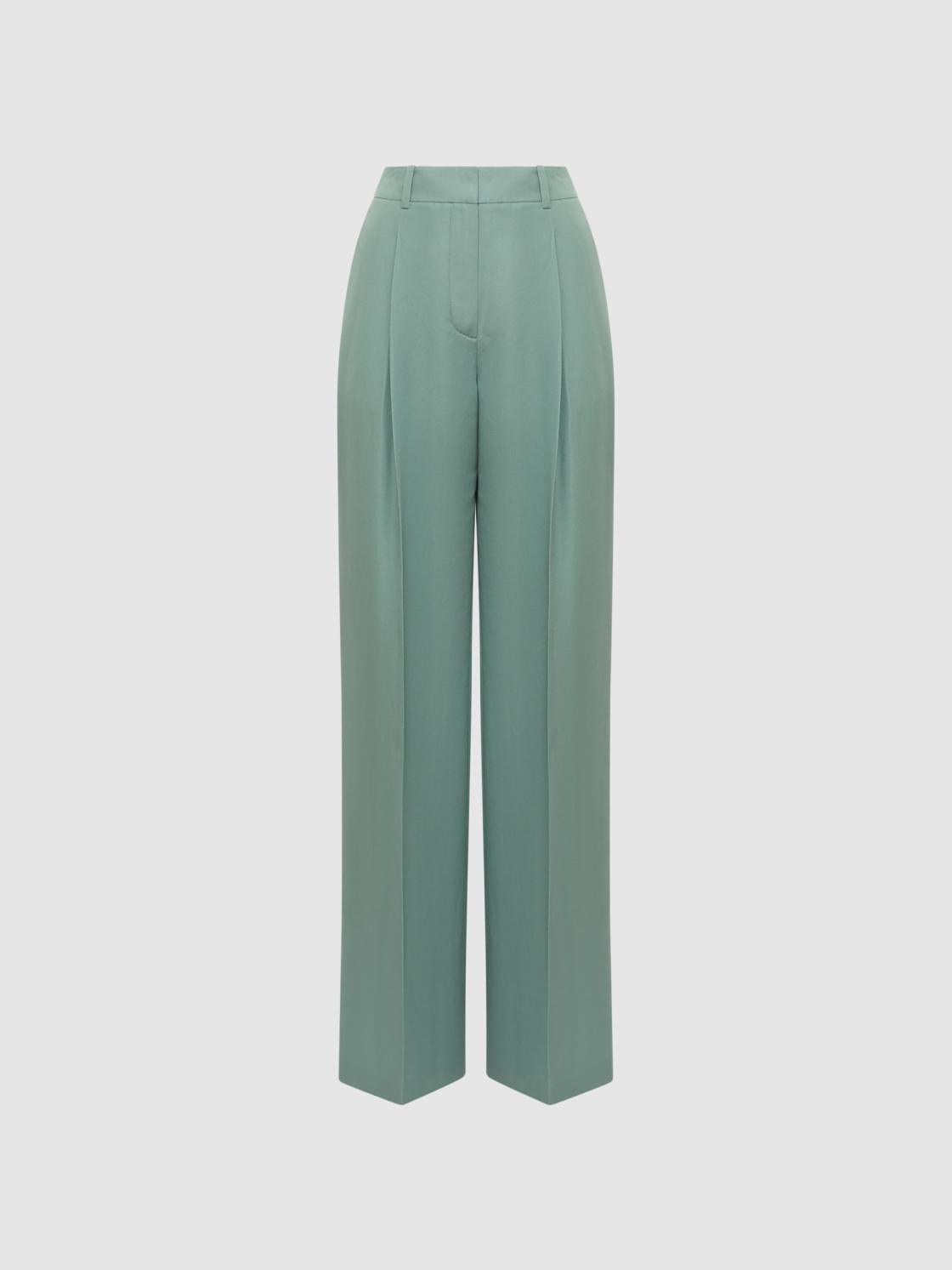 Reiss Trousers | Talia Linen Blend Wide Leg Trousers Teal - Women