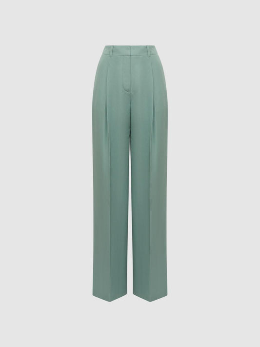 Reiss Trousers | Talia Linen Blend Wide Leg Trousers Teal - Women