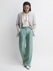 Reiss Trousers | Talia Linen Blend Wide Leg Trousers Teal - Women