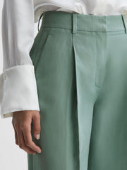 Reiss Trousers | Talia Linen Blend Wide Leg Trousers Teal - Women