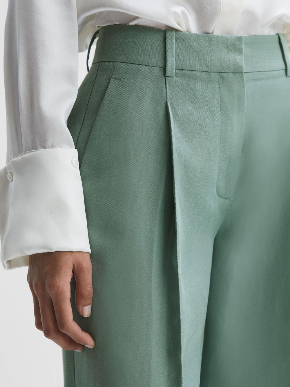 Reiss Trousers | Talia Linen Blend Wide Leg Trousers Teal - Women