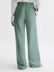 Reiss Trousers | Talia Linen Blend Wide Leg Trousers Teal - Women