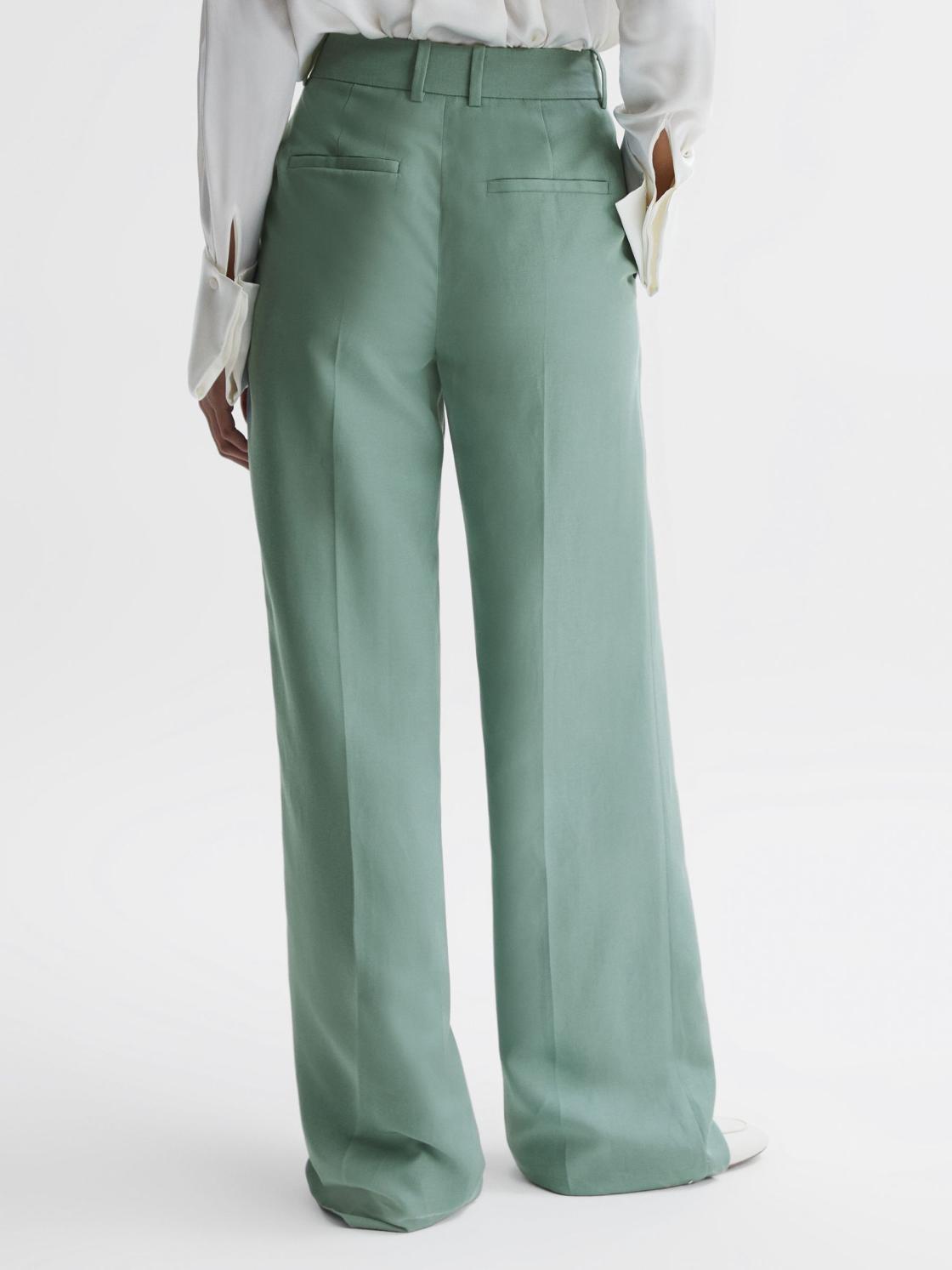Reiss Trousers | Talia Linen Blend Wide Leg Trousers Teal - Women