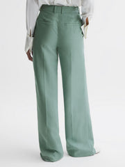 Reiss Trousers | Talia Linen Blend Wide Leg Trousers Teal - Women