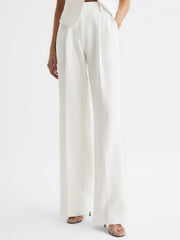 Reiss Trousers | Tatum Crepe Wide Leg Trousers White - Women