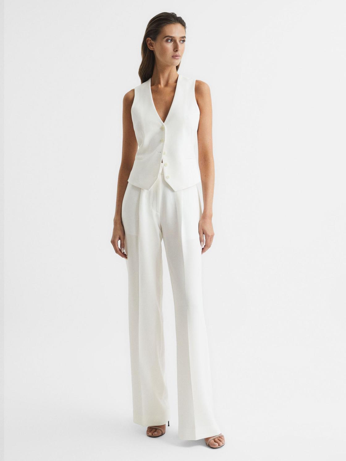 Reiss Trousers | Tatum Crepe Wide Leg Trousers White - Women