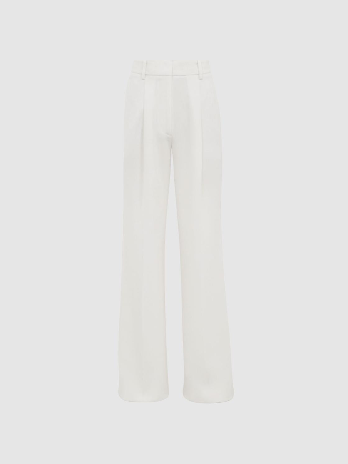 Reiss Trousers | Tatum Crepe Wide Leg Trousers White - Women