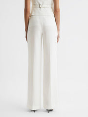 Reiss Trousers | Tatum Crepe Wide Leg Trousers White - Women