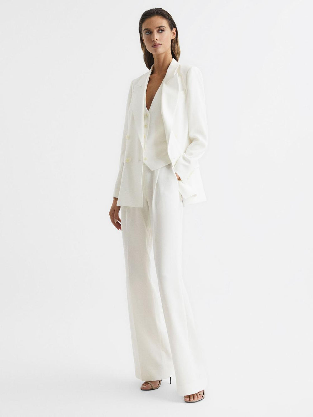 Reiss Trousers | Tatum Crepe Wide Leg Trousers White - Women
