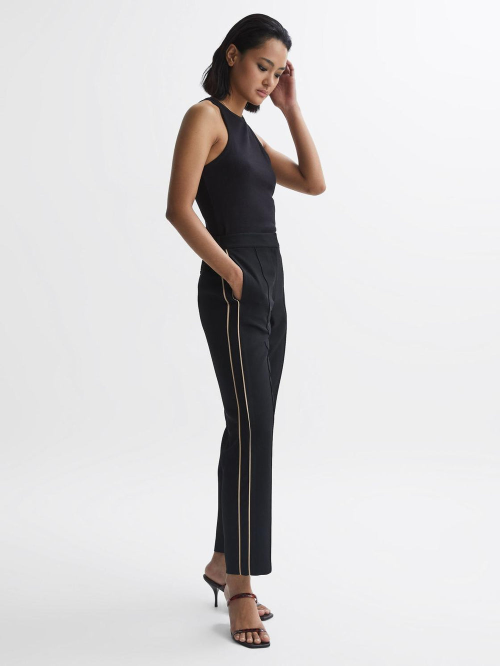 Reiss Trousers | Theo Taper Tapered Fit Side Stripe Trousers Black - Women