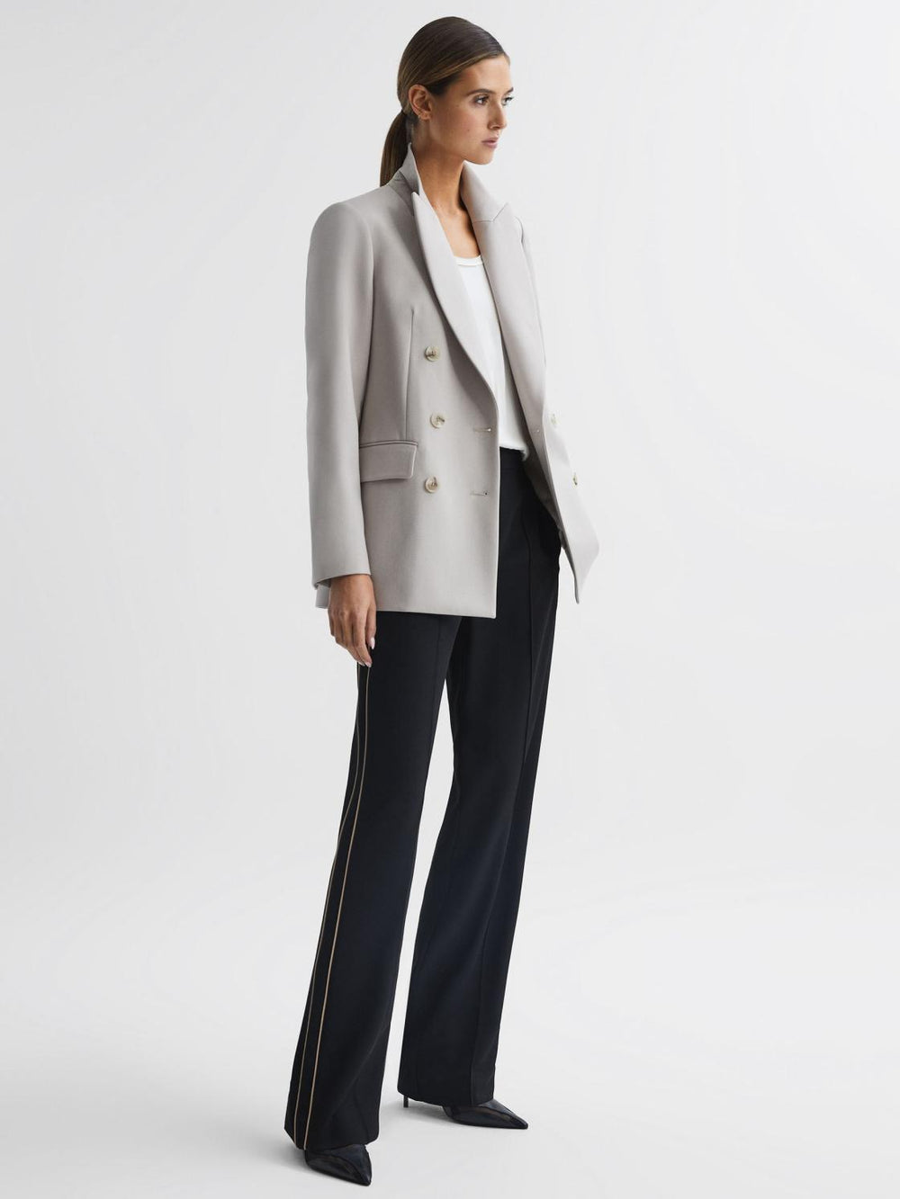 Reiss Trousers | Theo Wide Wide Leg Side Stripe Trousers Black - Women