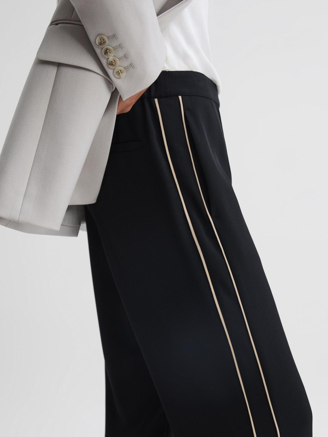 Reiss Trousers | Theo Wide Wide Leg Side Stripe Trousers Black - Women