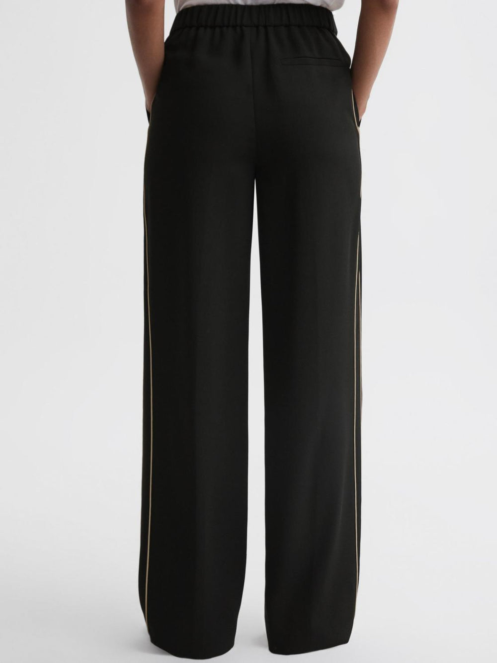 Reiss Trousers | Theo Wide Wide Leg Side Stripe Trousers Black - Women