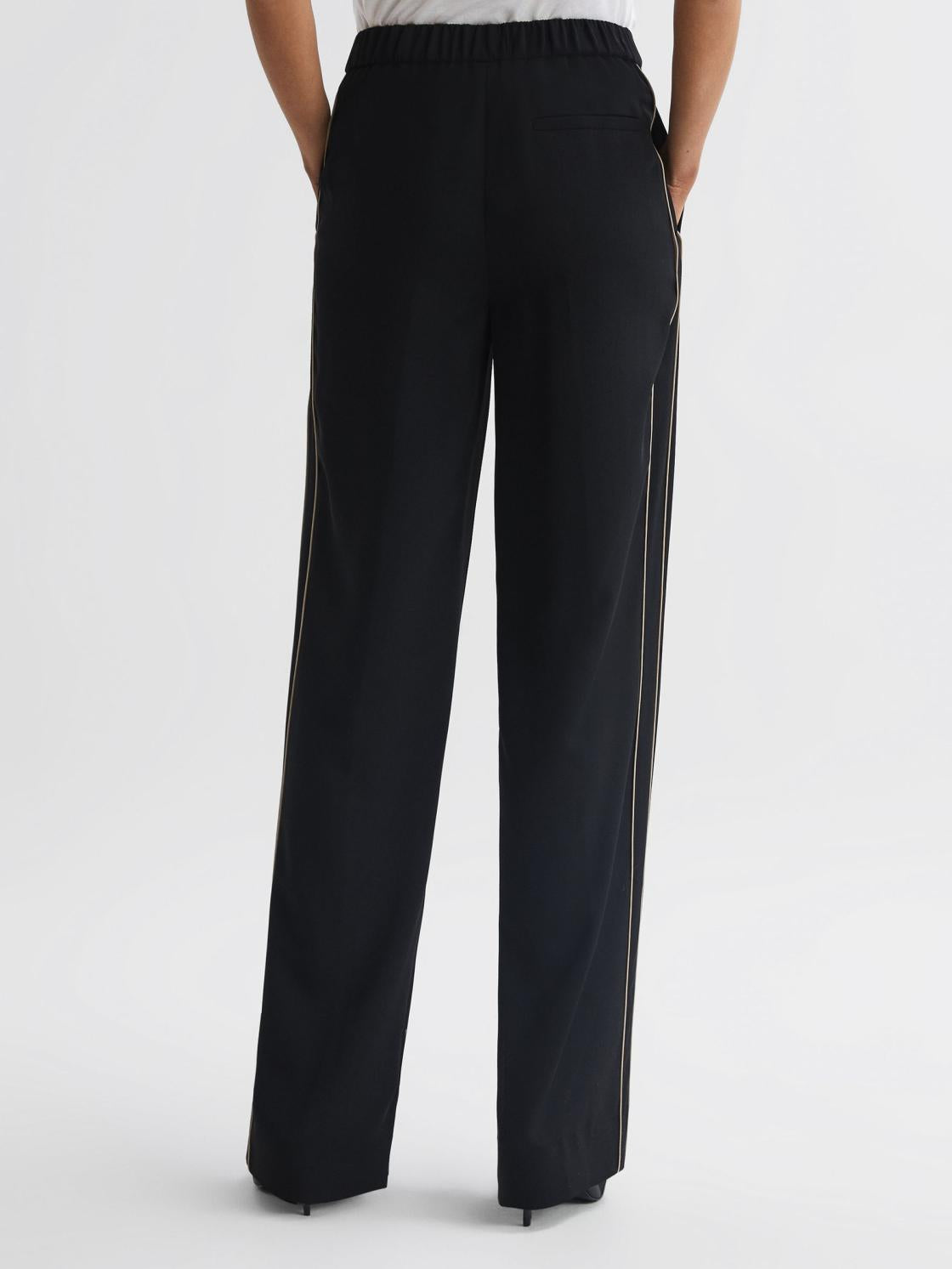 Reiss Trousers | Theo Wide Wide Leg Side Stripe Trousers Black - Women