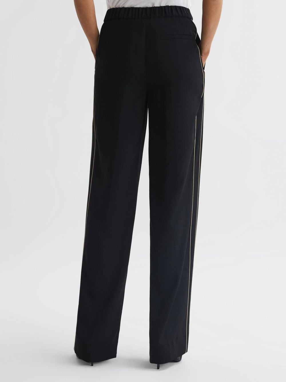 Reiss Trousers | Theo Wide Wide Leg Side Stripe Trousers Black - Women