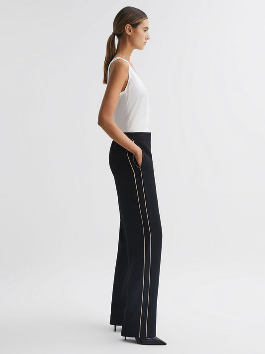 Reiss Trousers | Theo Wide Wide Leg Side Stripe Trousers Black - Women