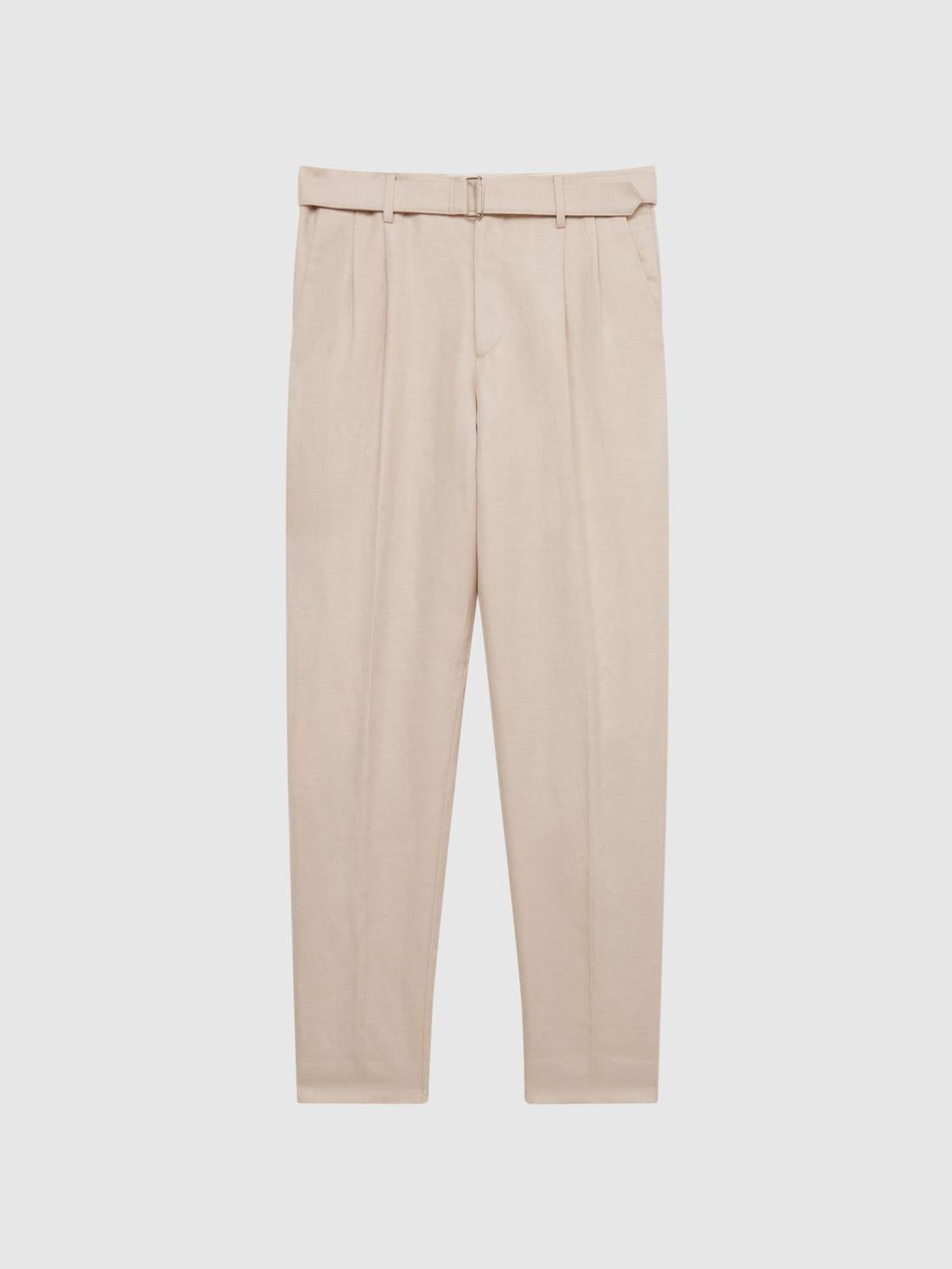 Reiss Trousers | Trail Cotton-Linen Buckled Trousers Oatmeal - Men