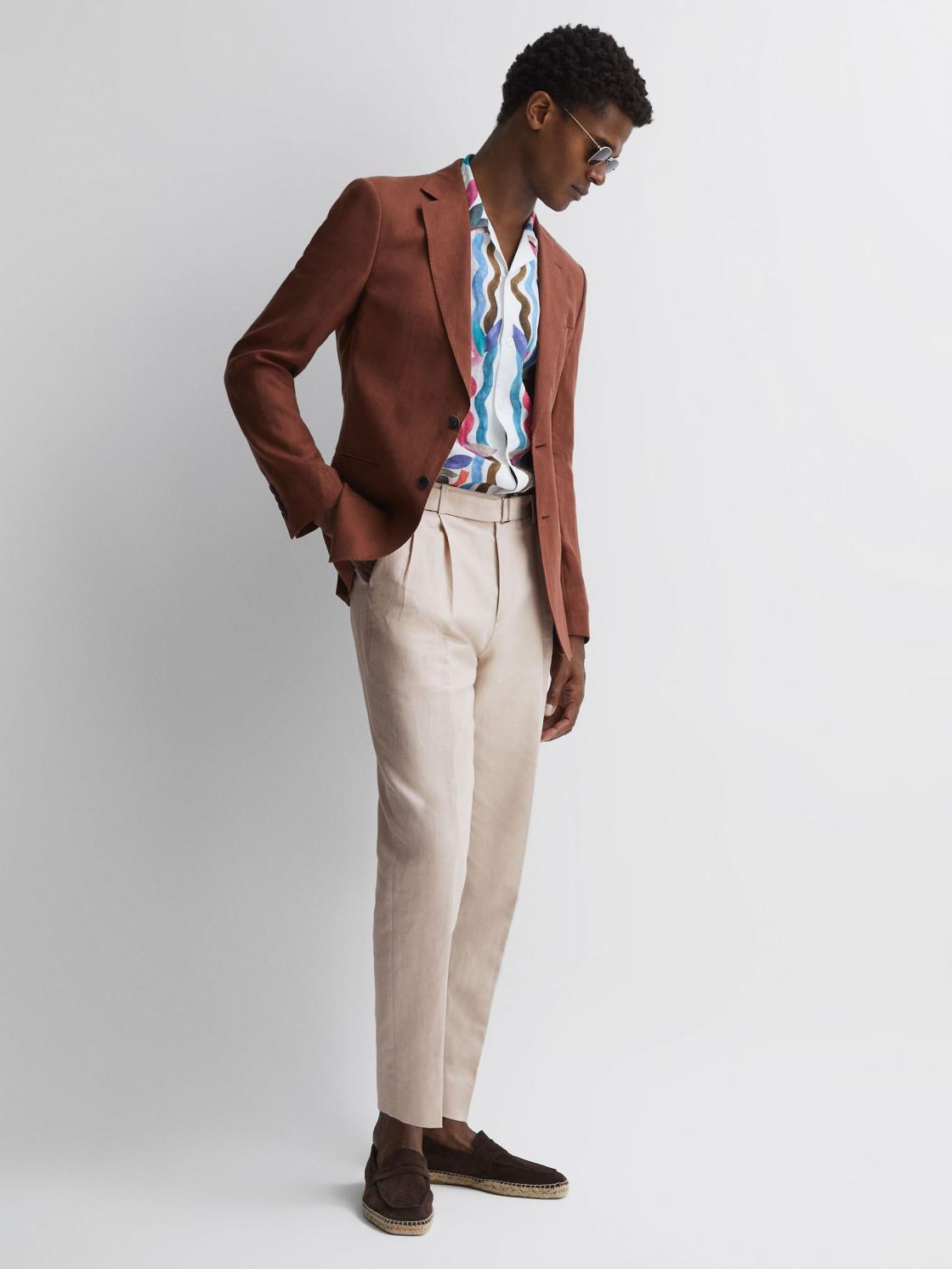 Reiss Trousers | Trail Cotton-Linen Buckled Trousers Oatmeal - Men
