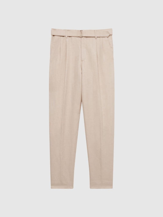 Reiss Trousers | Trail Cotton-Linen Buckled Trousers Oatmeal - Men