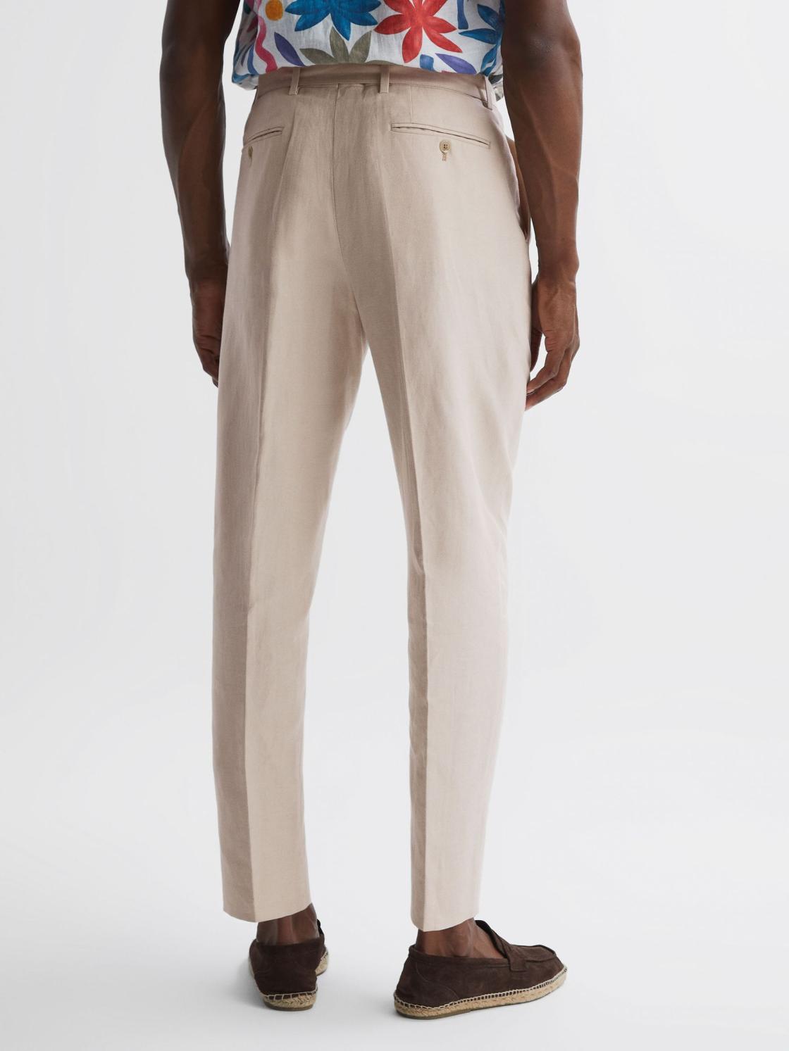 Reiss Trousers | Trail Cotton-Linen Buckled Trousers Oatmeal - Men