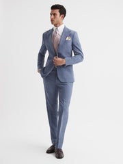 Reiss Trousers | Wish Slim Fit Wool Blend Trousers Soft Blue - Men
